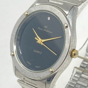Vtg Marc Andrews Watch Men 33mm Silver Tone Black Dial 80s Adjustable New Batter
